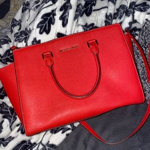 Michael Kors Selma Saffiano Red Leather Bag